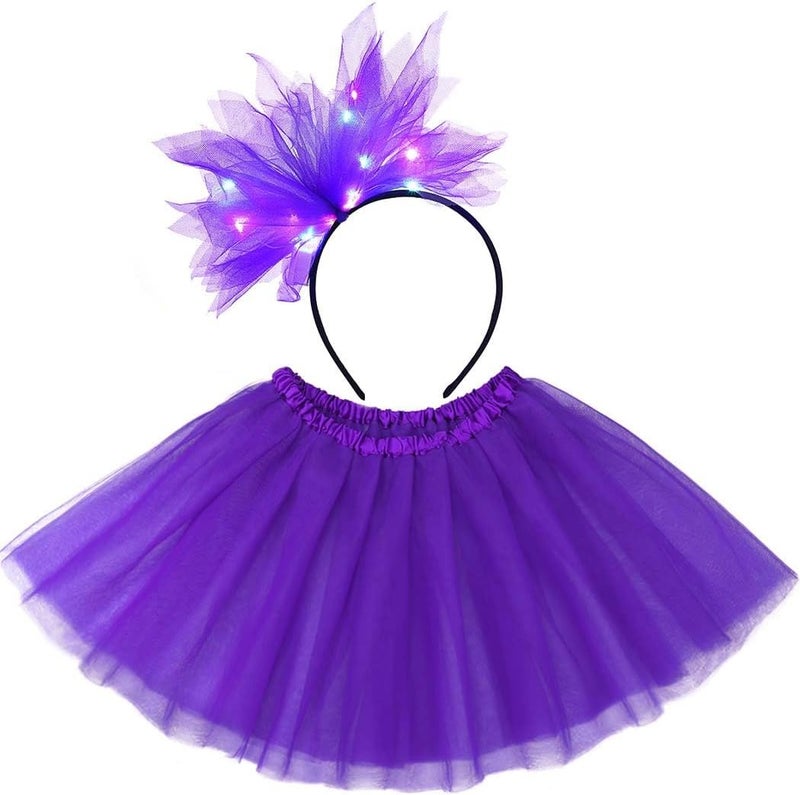 TWINKLEDE Women Tutu Skirt with Led Headband Classic 4 Layered Tutus Christmas Costume Skirts for Adult - Image 1